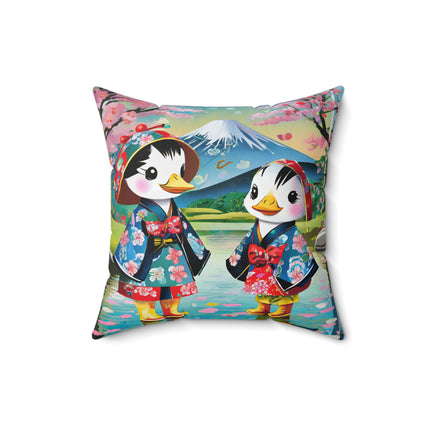 Rainy Day Ducks Spun Polyester Square Pillow
