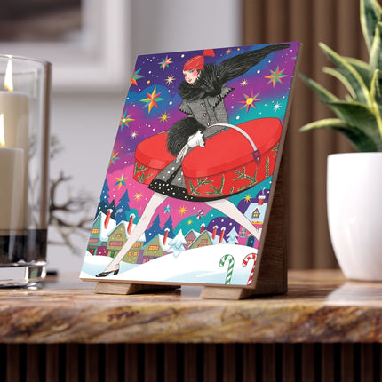 🎁✨ The Lady Of The Christmas Hatbox Ceramic Tile – Art Deco Holiday Adventure