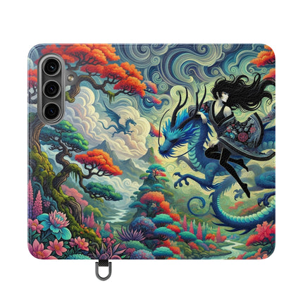Mystic Guardian of the Sky Flip Case – Warrior Fairy & Turquoise Dragon