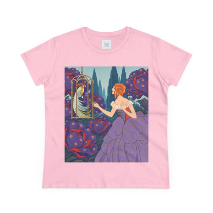 🦜💜 The Enchanted Birdcage Promenade Cotton Tee – Art Deco Floral Fantasy