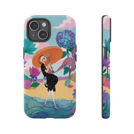 🌊☂️ The Lady Of The Flowered Seashore Phone Case – Art Deco Seaside Fashion