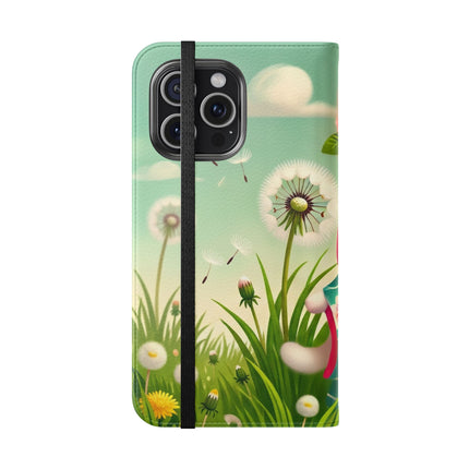 🌾🌼 Geisha Kitten and the Dandelion Wish Flip Case – Gentle Wishes & Quiet Wonder