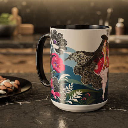 🌸🎀 The Pink Lace Garden Promenade Colorful Mug – Art Deco Fashion Elegance