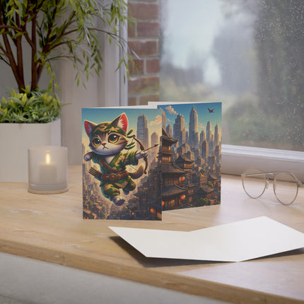 🐱🏹 The Little City Archer Greeting Card – Whimsical Animal Adventure