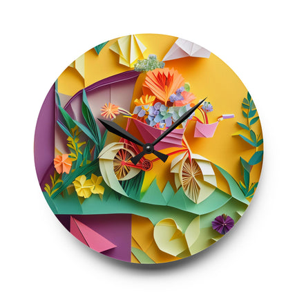 Origami Bicycle Acrylic Wall Clock, Round and Square