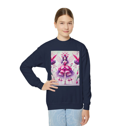 Fuchsia Fairy Youth Crewneck Sweatshirt – Vibrant Color, Floral Magic & Whimsical Elegance