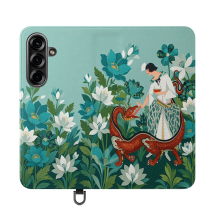 🐉🌿 The Dragon Keeper Flip Case – Art Deco Floral Fantasy