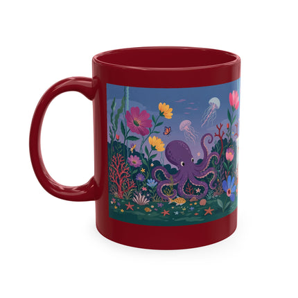 🐠🌸 The Lady Of The Underwater Flower Garden Ceramic Mug – Art Deco Aquatic Whimsy