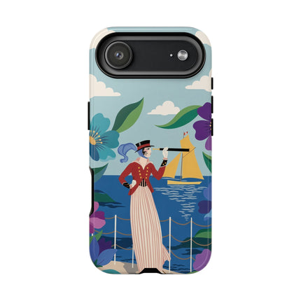 🌊🔭 The Lady Of The Seaside Lookout Phone Case – Art Deco Nautical Adventure