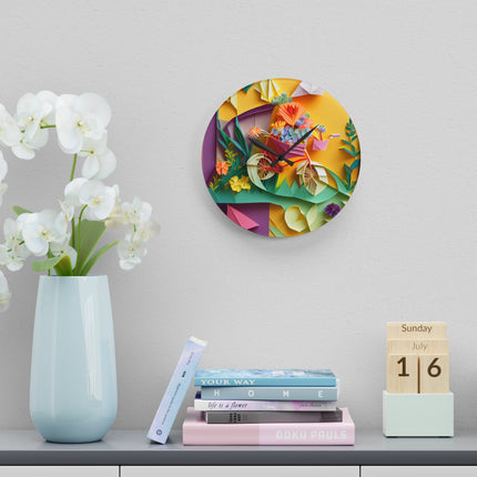 Origami Bicycle Acrylic Wall Clock, Round and Square