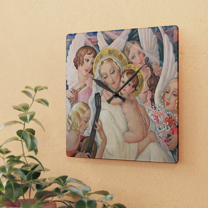 Madonna with Child Surrounded by Musical Angels Acrylic Wall Clock, Round and Square
