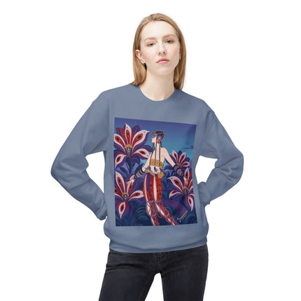 🎭🌺 The Enchanted Peacock Blossom Dancer Midweight Crewneck Sweatshirt – Art Deco Floral Fantasy