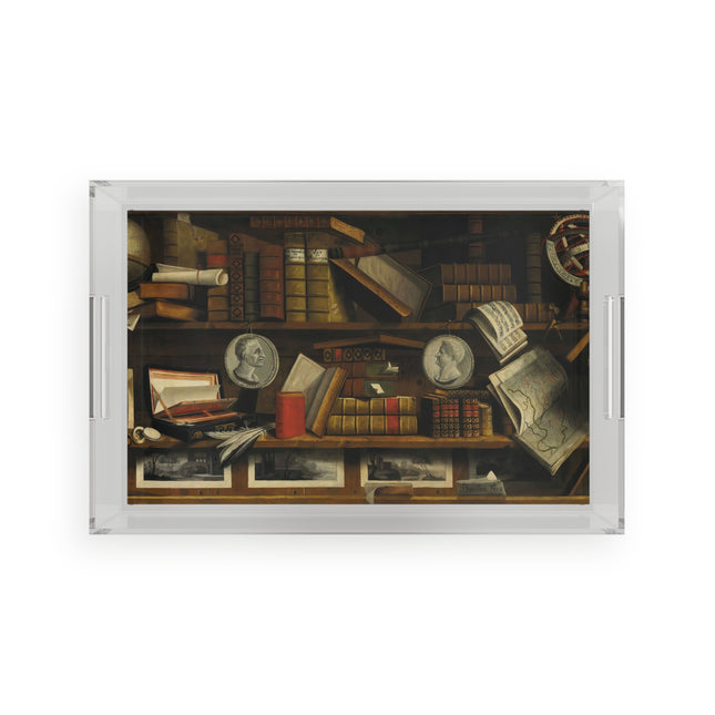 Trompe l'oeil of a Collector's Study by Charles Bouillon Acrylic Serving Tray
