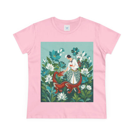 🐉🌿 The Dragon Keeper Cotton Tee – Art Deco Floral Fantasy
