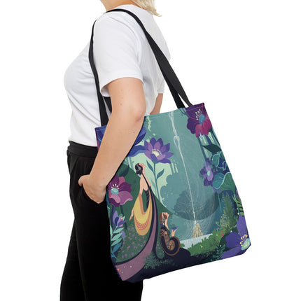 💧🌺 The Lady Of The Enchanted Fountain Tote Bag – Art Deco Garden Fantasy