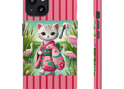 Geisha Kitten Strolls Among the Spoonbills Phone Cases