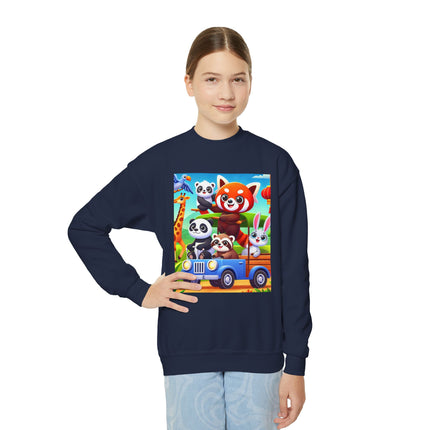 Safari Friends on the Move Youth Crewneck Sweatshirt – Adventure, Friendship & Playful Energy