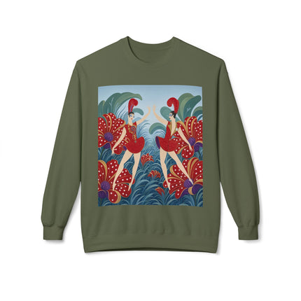 🎭🌺 The Scarlet Flower Garden Dancers Midweight Crewneck Sweatshirt – Art Deco Floral Whimsy