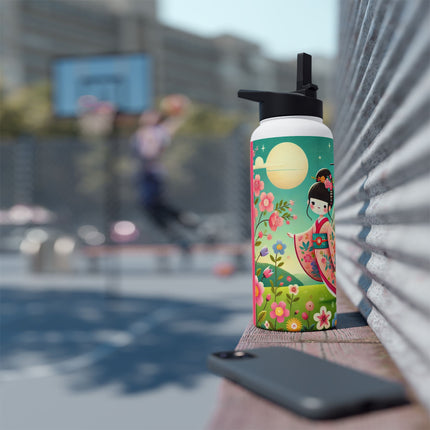 Geisha Fairy and the Hummingbird Blossom Stainless Steel Water Bottle, Standard Lid