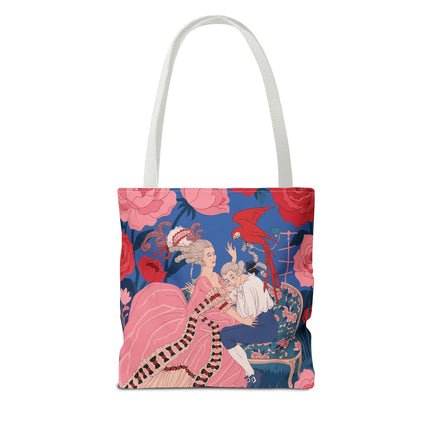 🌹🦜 The Lady Of The Scarlet Parrot Tote Bag – Art Deco Floral Elegance