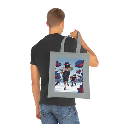 🎁🌺 The Christmas Gift Garden Stroll Cotton Tote Bag – Art Deco Holiday Elegance