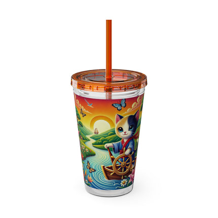 Sailor Kitten’s River Adventure Sunsplash Tumbler with Straw, 16oz