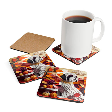 Shih Tzu at an Autumn Wine Tasting Corkwood Coaster Set