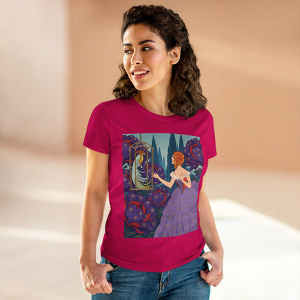 🦜💜 The Enchanted Birdcage Promenade Cotton Tee – Art Deco Floral Fantasy