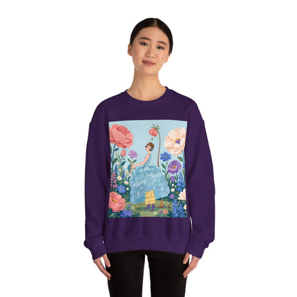 🌸🩵 The Blue Ruffle Garden Crewneck Sweatshirt – Art Deco Floral Whimsy