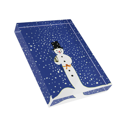 Snowman in Falling Snow Acrylic Art Block