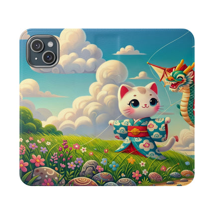 🪁🐉 Geisha Kitten and the Dragon Kite Flip Case – Joyful Flight & Dragon Spirit
