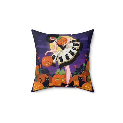 🐈‍⬛🎃 The Black Cat Pumpkin Belle Square Pillow – Vintage Halloween Charm