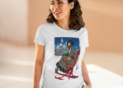 Elegant Winter Woman in Sleigh Women's Midweight Cotton Tee