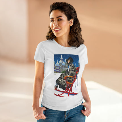 Elegant Winter Woman in Sleigh Women's Midweight Cotton Tee