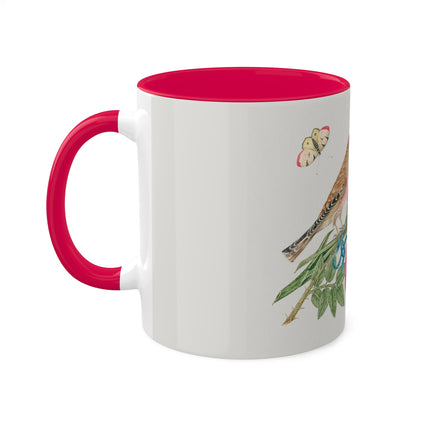 Pair of Brown Birds on Bouquet with Tulip, Rose, Snapdragons, and Butterflies by Anonymous Colorful Mugs, 11oz