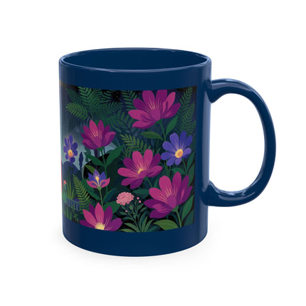 🌙🌺 The Lady Of The Midnight Flower Garden Ceramic Mug – Art Deco Floral Elegance