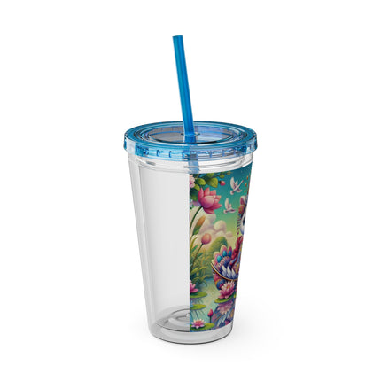 Geisha Kitten’s River Voyage Sunsplash Tumbler with Straw, 16oz