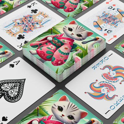 Geisha Kitten Strolls Among the Spoonbills Playing Cards