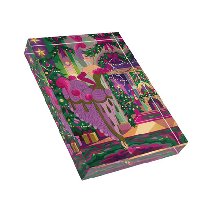 🎄👑 The Christmas Palace Masquerade Acrylic Art Block – Art Deco Holiday Fantasy