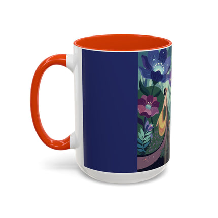 The Lady Of The Moonlit Fountain Colorful Mugs – Art Deco Botanical Serenity