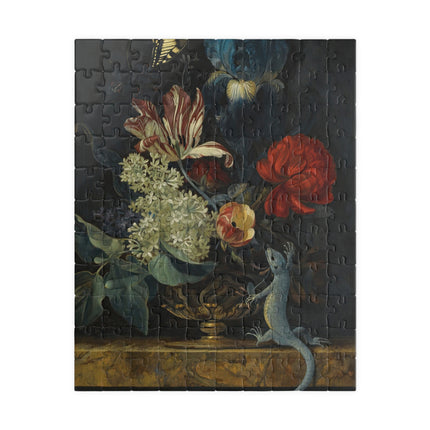 Dutch Baroque Still Life Puzzle — Tulips, Butterfly & Lizard (110–1014 pcs)