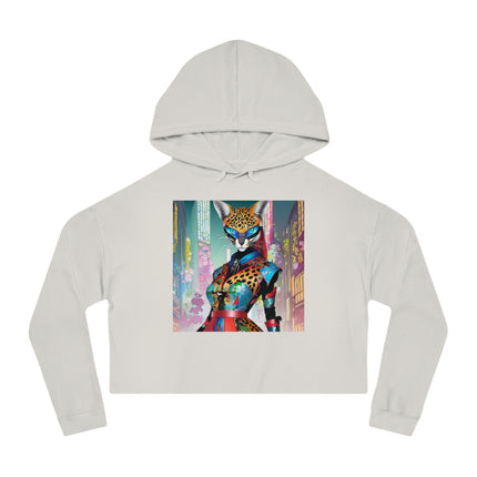 Cyber Cat Glamour Cropped Hooded Sweatshirt