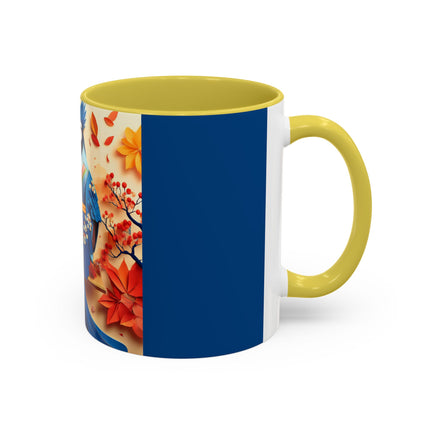 Blue Jay at an Autumn Tea Ceremony Colorful Mugs (11oz, 15oz)