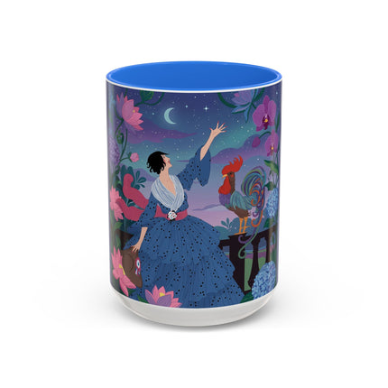 The Lady And The Morning Song Colorful Mugs – Art Deco Botanical Elegance