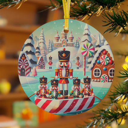 Nutcracker Candy-Striped Adventure Glass Ornament