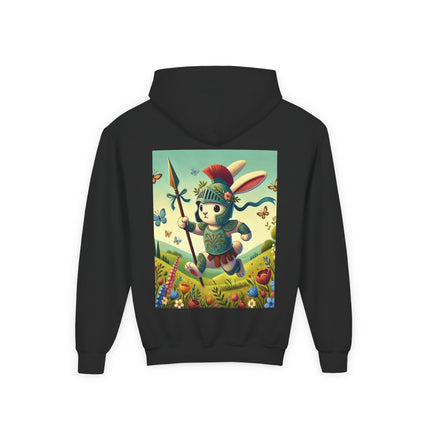 Rabbit Gladiator Youth Hooded Sweatshirt – Courage, Adventure & Playful Heroism