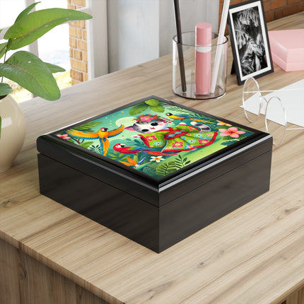 Parrot Dance of the Geisha Kitten Jewelry Box