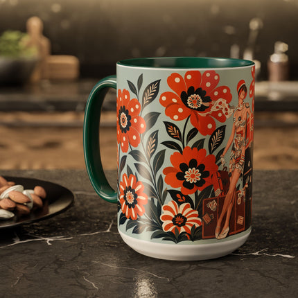 🧳🌼 The Grand Floral Voyage Colorful Mug – Art Deco Travel Elegance