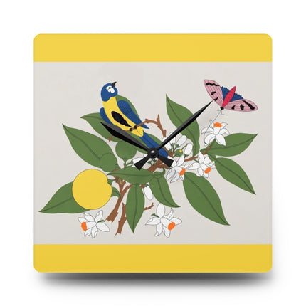 Blue Tit & Butterfly Acrylic Wall Clock