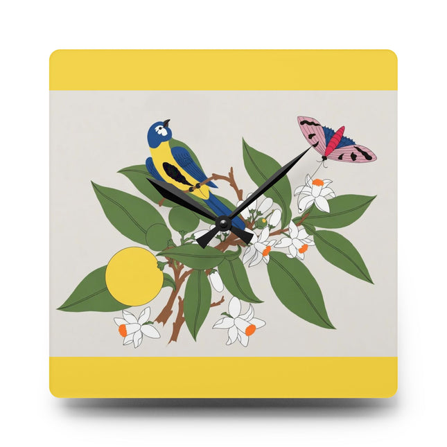Blue Tit & Butterfly Acrylic Wall Clock